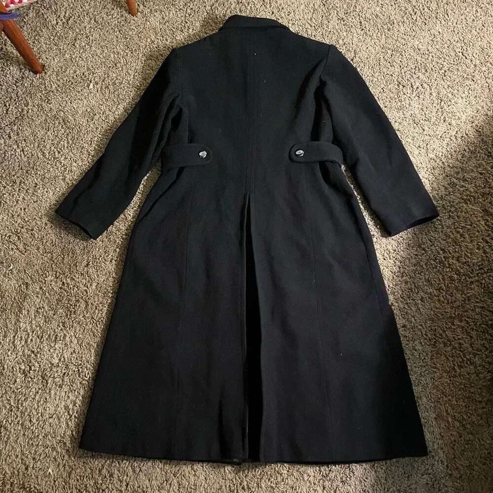 VTG Andrea Berm Black Wool Blend Long Coat L Classic 80s Minimalist